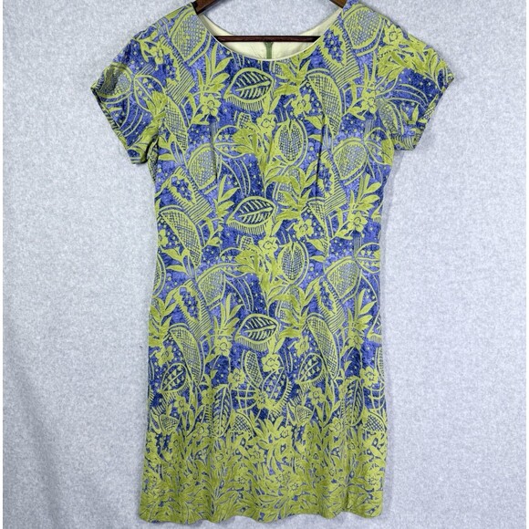 Rabbit Designs Dress Womens Sz 10 Blue Green Floral Print Round Neck Sleeveless - Picture 1 of 12